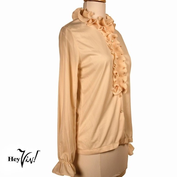 Vintage 70s 80s Gimbels Ivory Ruffle Button Up Blouse w Tags Sz Small - Hey Viv - Picture 2 of 7